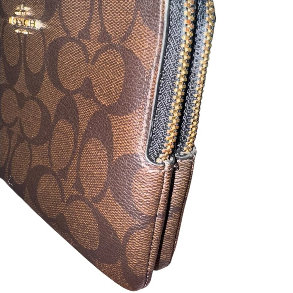 Coach double zip wristlet in brown and black signature coated canvas and leather - Picture 4 of 9